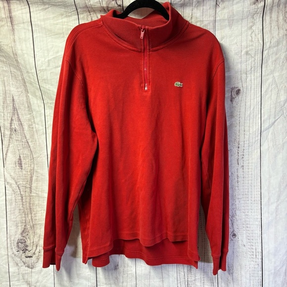 Lacoste Sweater Mens XL (7) Red 1/4 Zip Pullover Sweater Cotton Side Pockets - Picture 1 of 8